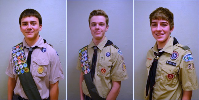 Eagle Scouts Daniel Crone, Ian Collins and Jarrett Siler